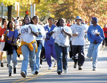 Students from Tennessee State University race toward the finish line at this year's American Heart Association Heart Walk, held Sunday on the Vanderbilt campus. (photo by Dana Johnson)