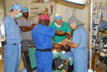 Members of the Vanderbilt surgical team and Kenyan colleagues prepare for a procedure. photo by Tom Klein