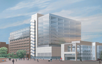 A rendering of MRB IV, currently under construction on top of Light Hall and Langford Auditorium.