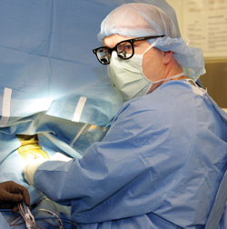 Peter Konrad, M.D., Ph.D., says the new guidance system considerably shortens the time it takes to perform deep brain stimulation procedures. 
photo by Neil Brake