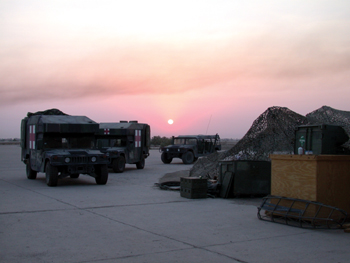 The sun rises on the abandoned Iraqi air base where Nadeau and his unit were based. Dr. John Nadeau
