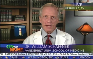 Media coverage of influenza, such as this appearance by William Schaffner, M.D., on CNBC, helped boost pediatric vaccination rates.
Courtesy Vanderbilt News Service
