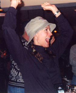 Chely Wright reacts to the news that she and her colleagues at the Forest Queen won the celebrity bartending competition by a margin of more than 2-1. The Forest Queen brought in over $40,000 toward the total of $70,000 raised in the event. (photo by Cynthia Manley)
