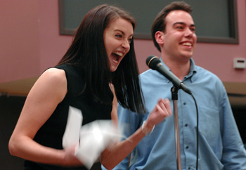 Caroline Piggott and Clayton Knox were fired up to learn she was going to Philadelphia. (photo by Dana Johnson)