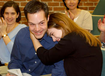 Student Tricia Rotter and husband Stephan Rotter react to her Emergency Medicine match at Brown University.