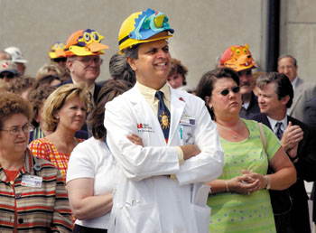 Dr. Jayant Deshpande, professor of Pediatrics, was among the crowd attending the topping out ceremony Wednesday. (photo by Dana Johnson)