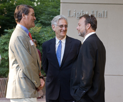 Orrin Ingram, architect Don Blair, and Jeff Balser, M.D., Ph.D., gather before the grand opening ceremony of MRB IV. (photo by Dana Johnson)