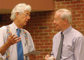 Fred Kirchner, M.D., left, with Donald Brady, M.D., who will succeed Kirchner in October as director of Graduate Medical Education. (photo by Mary Donaldson)