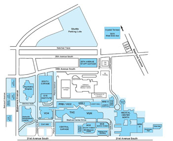The areas shaded in blue represent the parts of the Medical Center campus on which smoking will be banned. (map by Medical Art Group)