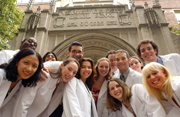 Members of the VUSM Class of 2009 celebrate together after they received their white coats.
photo by Anne Rayner