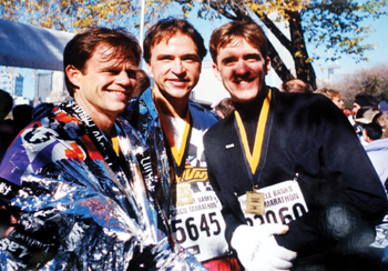 Anderson Spickard III with his best friends, Tom Douglas, left, and Gif Thornton, middle, at the Chicago Marathon in 1999. Courtesy Spickard family