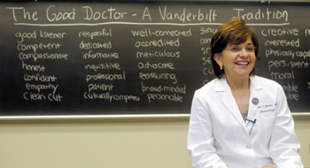 German discusses the characteristics of a good doctor during the first-year medical school orientation. The "Good Doctor" talk is an annual event on the first day of medical school.