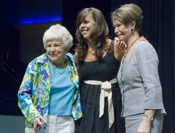 Sarah Slater, center, poses with her grandmother,  Wilma Slater, left, and VUSN Dean Colleen Conway-Welch, Ph.D., during the ceremony. (photo by Dana Johnson)