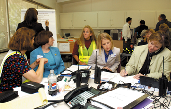 Vanderbilt staff filled the command center in reaction to Tuesday’s attack on America.  Vanderbilt was ready to receive patients from the disaster scenes. (photo by Dana Johnson)