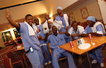 A group of Linen Services employees live it up at the Night Owl Howl.
photo by Dana Johnson