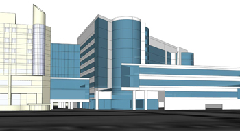 This is a conceptual drawing depicting the view north from Children’s Way of the proposed construction of a 400,000-square-foot facility connected with the Monroe Carell Jr. Children’s Hospital at Vanderbilt. (rendering courtesy of Earl Swennson Associates)