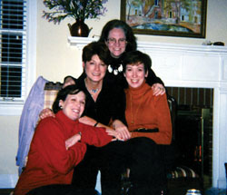 Dubree and friends, from left,  Adrienne Ames, Carol Etherington and Sara Hampshire, at a New Year’s Day celebration in 1999. 